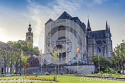 Saint Waltrude church in Mons, Belgium. Stock Photo