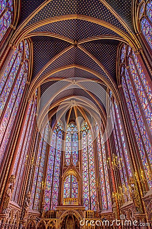 Sainte Chapelle, Paris with stained glasses windows Stock Photo