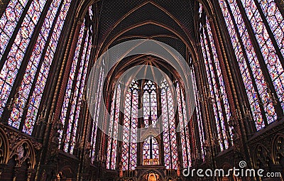 The Sainte-Chapelle stain-glass windows, Paris, France Editorial Stock Photo
