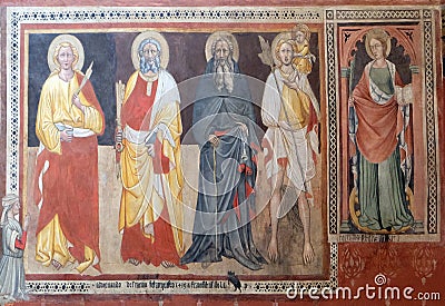 Saints, fresco painting in San Petronio Basilica in Bologna Editorial Stock Photo