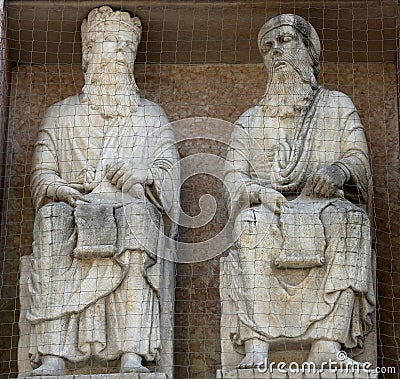 Saints, marble statue on the Baptistery, Parma Stock Photo