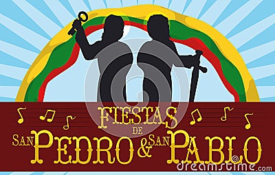 Saints Peter and Paul Silhouettes for Traditional Colombian Feast Days, Vector Illustration Vector Illustration
