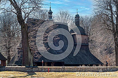 Old Gothic wooden church in SÄ™kowa, Poland. UNESCO World Heritage Site Stock Photo