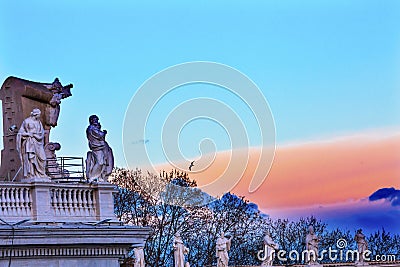 Saints Statues Roof Sunset Saint Peter`s Roof Vatican Rome Italy Stock Photo