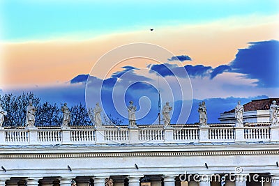 Saints Statues Roof Sunset Saint Peter`s Roof Vatican Rome Italy Editorial Stock Photo