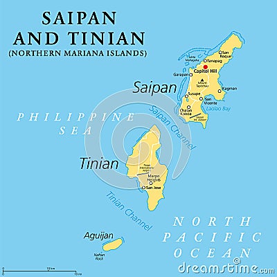 Saipan and Tinian, Northern Mariana Islands, political map Vector Illustration