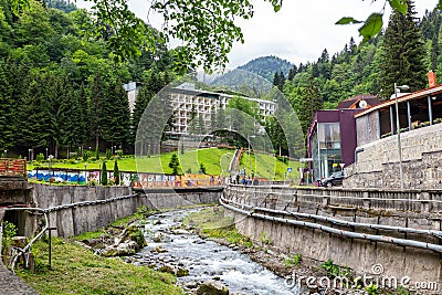 Health resort Sairme in Lesser Caucasus mounatins with natural thermal pools and mineral waters, Georgia. Editorial Stock Photo