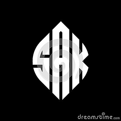 SAK circle letter logo design with circle and ellipse shape. SAK ellipse letters with typographic style. The three initials form a Vector Illustration