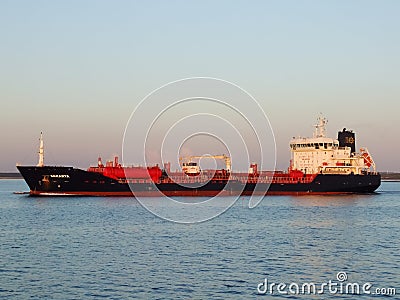 Sakarya chemical and product tanker entering into Wismar seaport in Germany. Editorial Stock Photo