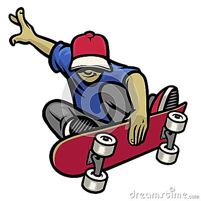 Skater in action playing his skateboard Vector Illustration