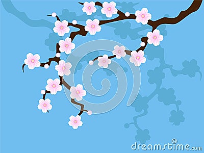 Sakura blossom on blue Vector Illustration