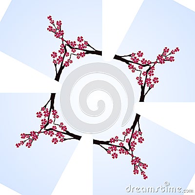 Sakura blossom cherry mirror cross frame Vector Illustration