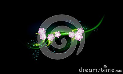 Sakura branch with Pink flowers in anime style, cherry blossom, glow illustration. Stylistic solution in unorthodox Vector Illustration