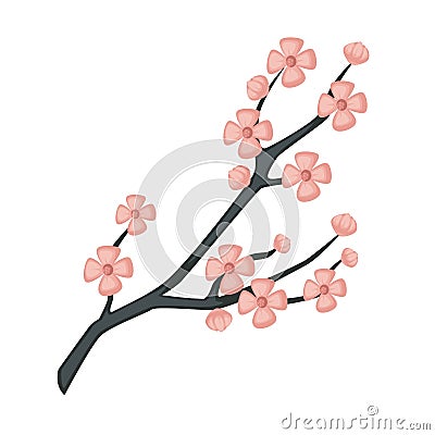 Sakura branch spring cherry blossom isolated Japanese symbol Vector Illustration