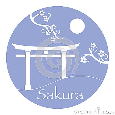 Sakura branches and torii, ritual gates. Japan Vector Illustration