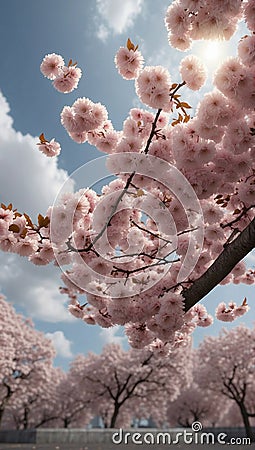 Sakura Cherry Blossom Macro Closeup for Mobile Wallpaper Background Stock Photo