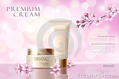 Sakura flower cosmetic promotional poster template. Vector Illustration