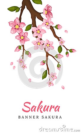 Sakura. Greeting card banner or invitation card with blossom sakura flowers. Blooming flowers illustration wedding Vector Illustration