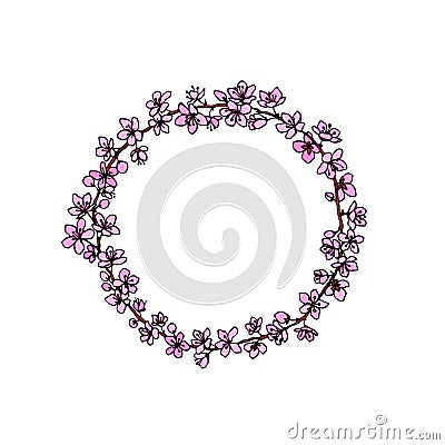 Sakura hand drawn wreath Vector Illustration