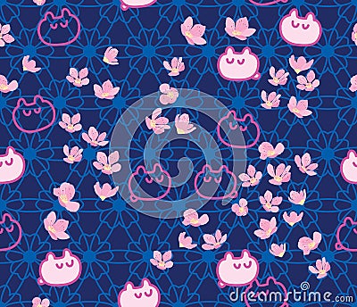 Sakura hexagon flower cute cartoon japan seamless pattern Vector Illustration