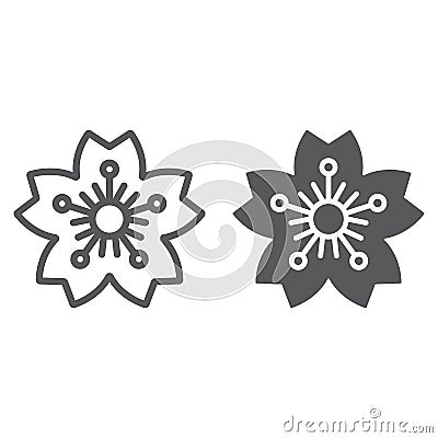 Sakura line and glyph icon, japan and flower, cherry blossom sign, vector graphics, a linear pattern on a white Vector Illustration