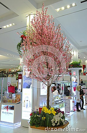 Sakura tree decoration during famous Macy's Annual Flower Show in the Macy's Herald Square Editorial Stock Photo