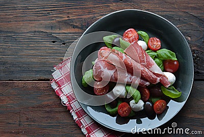 Salad basil with ham Stock Photo