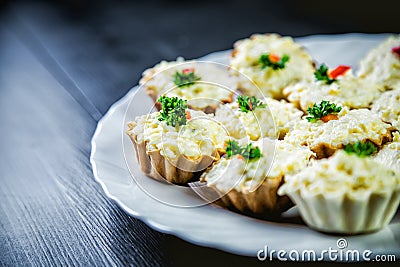 Salad in baskets, baskets for food Stock Photo