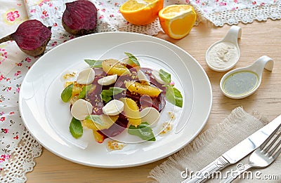 Salad with beet, oranges and a mozzarella Stock Photo