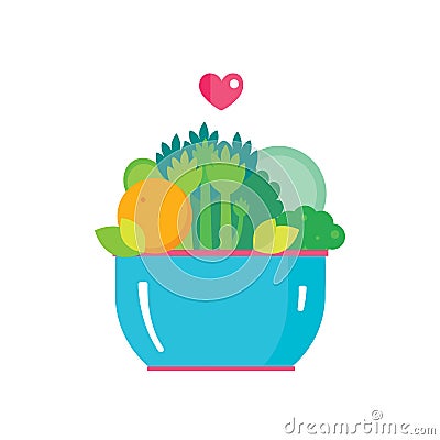 Salad bowl Organic fruits and vegetables Healthy food Cartoon Illustration
