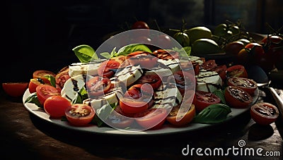 Salad Caprese with tomato, mozzarella and basil Stock Photo