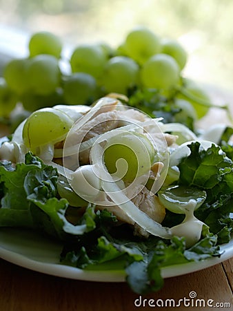 Salad with chicken onion grape. with little DOF Stock Photo