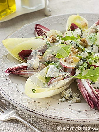 Salad of Chicory Walnuts and Apple Stock Photo