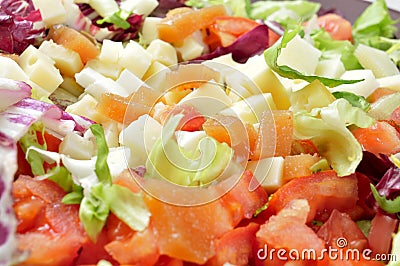 Salad with diced cheese and quince jelly Stock Photo