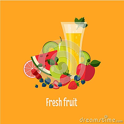 Salad From Fruit and Berries Vector Illustration