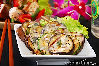 Salad with grilled aubergine and zucchini Stock Photo