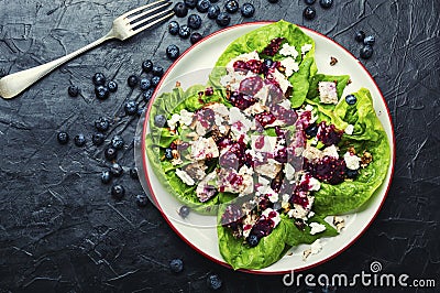 Chicken breast salad, greens, blueberries Stock Photo