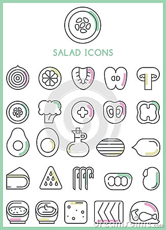 Salad icons set Vector Illustration