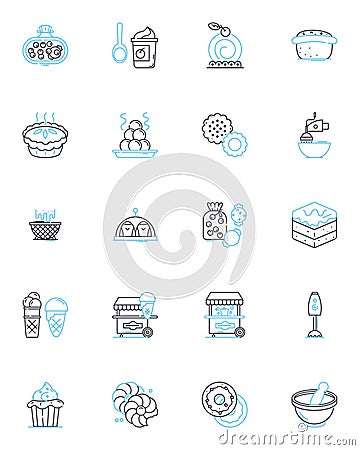 Salad maker linear icons set. Chopper, Slicer, Dicer, Grater, Spinner, Mixer, Processor line vector and concept signs Vector Illustration