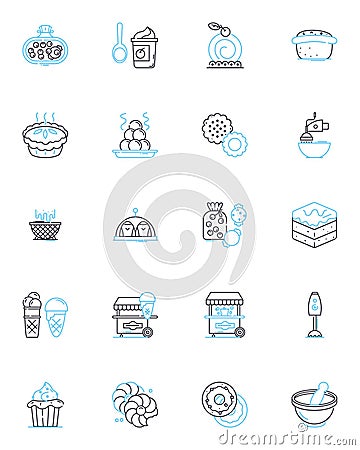 Salad maker linear icons set. Chopper, Slicer, Dicer, Grater, Spinner, Mixer, Processor line vector and concept signs Vector Illustration