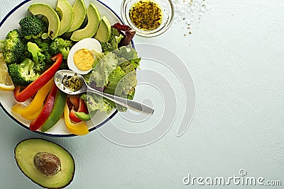 Salad meal with fresh vegetables and egg Stock Photo