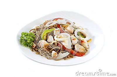 Salad with pasta and seafood Stock Photo