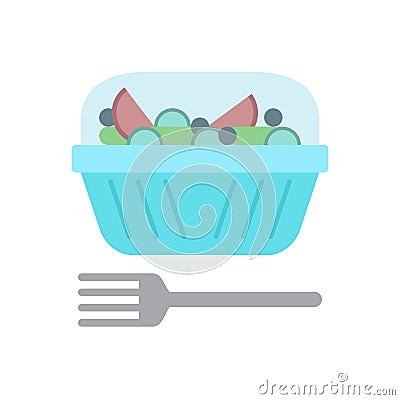 Salad plastic container and fork flat icon, vector sign, colorful pictogram isolated on white. Vector Illustration