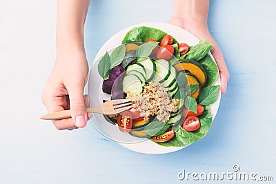 Salad quinoa with vegetables ready to eating, Healthy vegan food Stock Photo