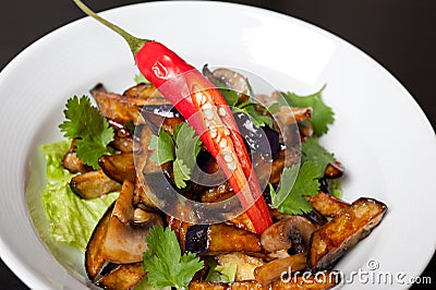 Salad from roasted eggplants Stock Photo