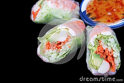 Salad Roll & Chili Sauce Stock Photo