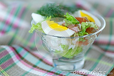 Salad with salmon and rice with vegetables Stock Photo