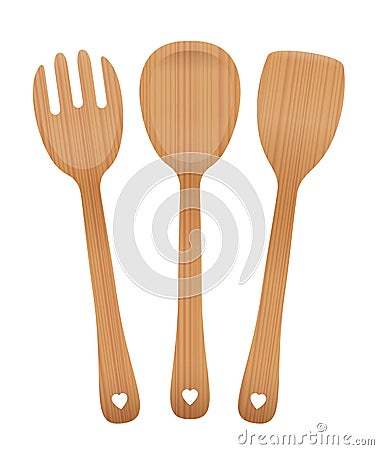 Salad Servers Wooden Set Vector Illustration