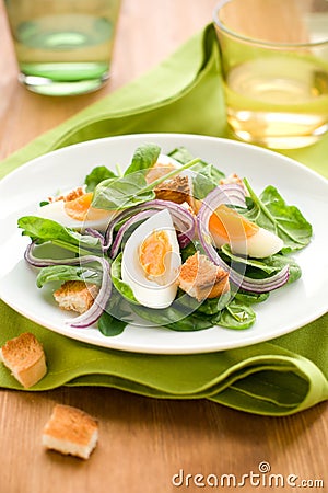 Salad with spinach, eggs Stock Photo