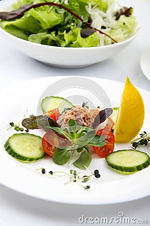 Salad with tunny and vegetable Stock Photo